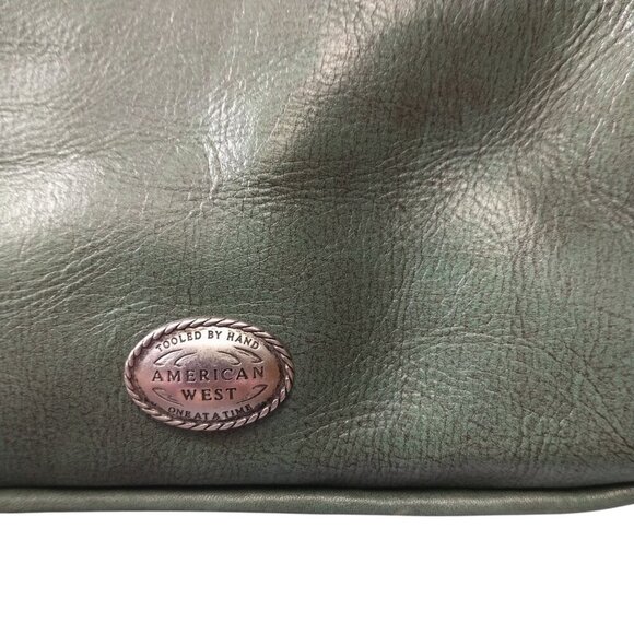 American West Hand Tooled Leather Shoulder Bag Green Vintage Boho Western - Picture 9 of 14